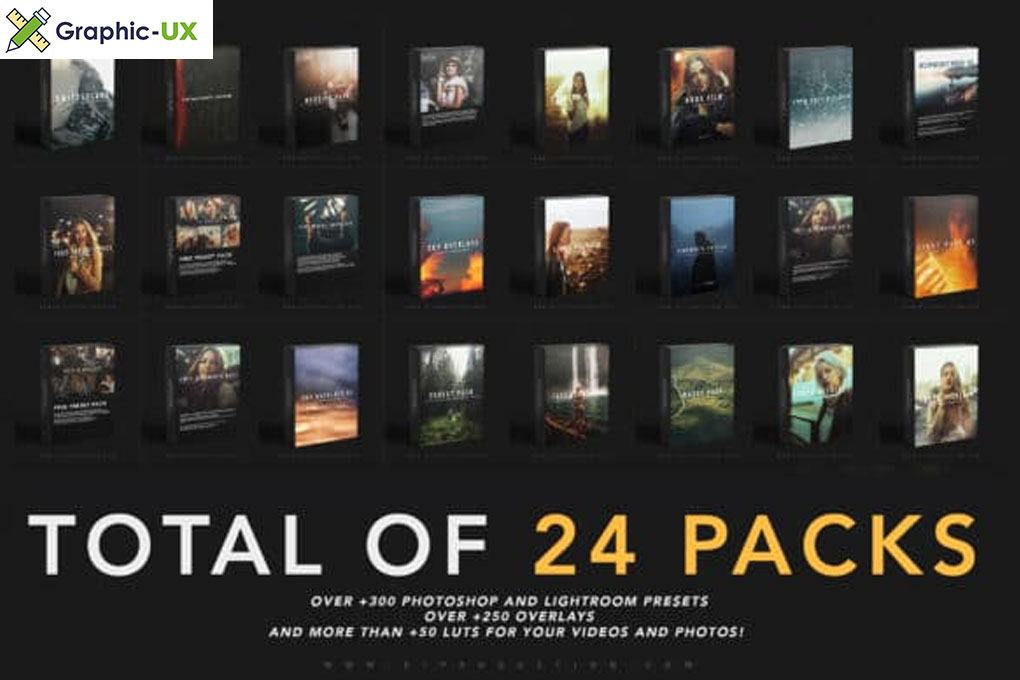 THE WHOLE SHOP BUNDLE   24 PACKS OF LIGHTROOM PRESETS, LUTS AND OVERLAYS