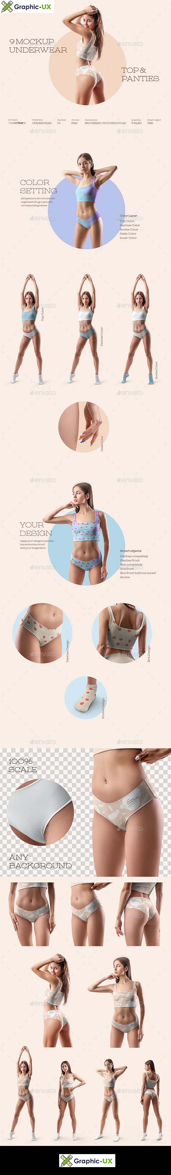 9 Mockups Woman Underwear. Top and Panties