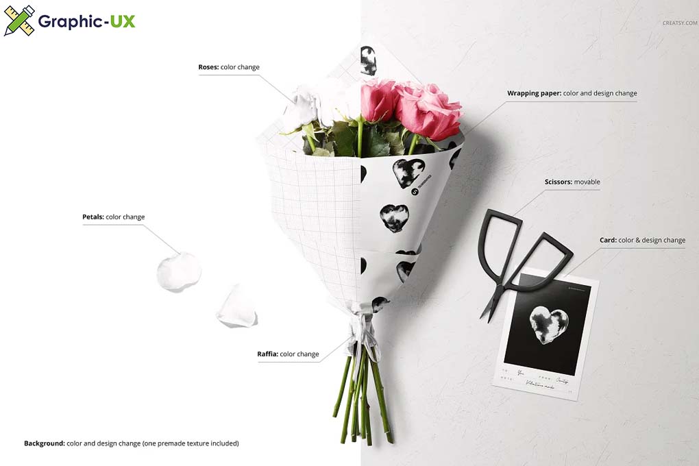 Download Roses Bouquet Wrapping Paper Mockup Graphicux