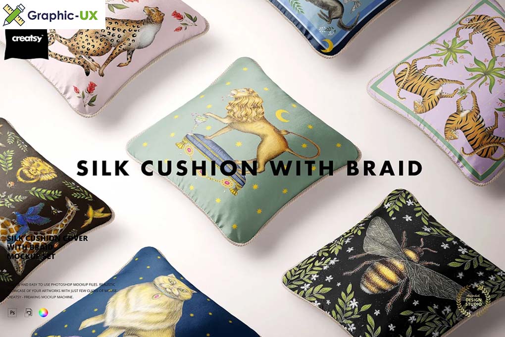 Download Silk Cushion With Braid Mockup Set Graphicux