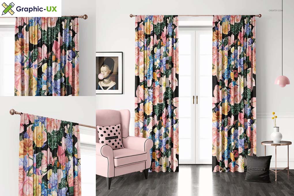 Velvet Pencil Pleat Curtains Mockup