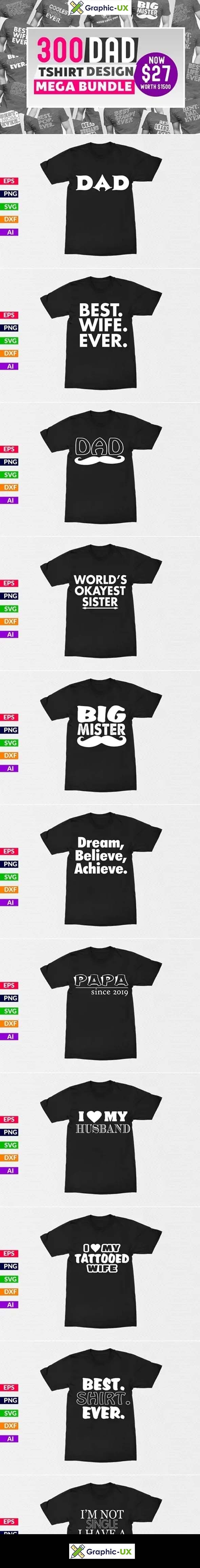 300 Papa T-Shirt Designs Bundle